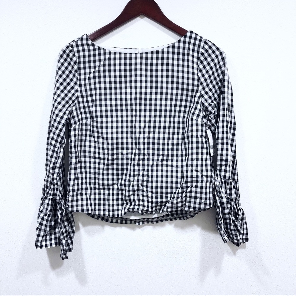 Bell sleeve gingham blouse